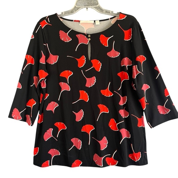 BOSS Hugo Boss Black & Red Ginko Flower Floral 3/4 Sleeve Blouse Size XL - Picture 1 of 11